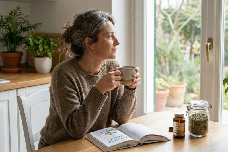 Donna di 40 anni in un momento di benessere consapevole durante la perimenopausa - Farmacosmo